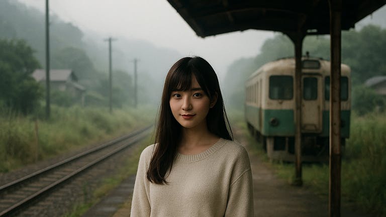 駅のホームの可愛い女性