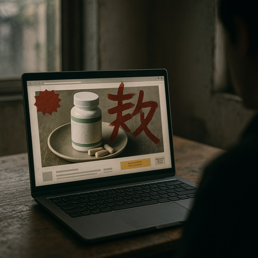 ネットでの健康食品で消費者を騙す手口のイメージ